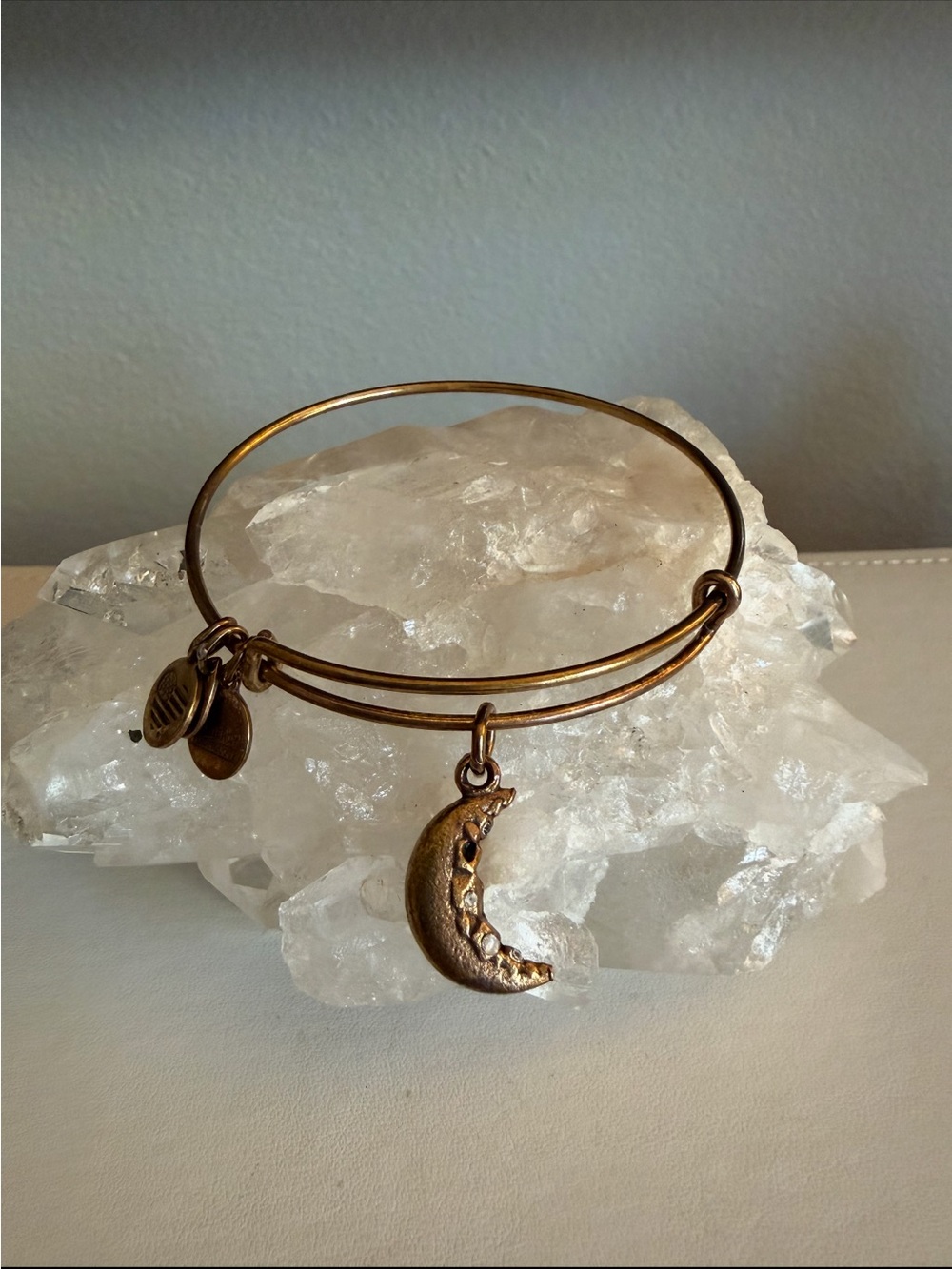 Alex and Ani Antique Gold Crescent Moon Adjustable Bangle